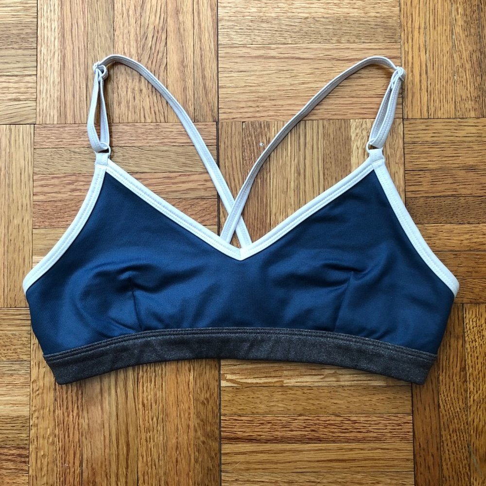 Alo Westerly Sports Bra Blue w Strappy Back